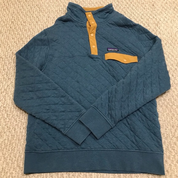 Patagonia Organic Cotton Fleece Jumper Snap T Quilted Pullover (Blue/Yellow) - Picture 1 of 4